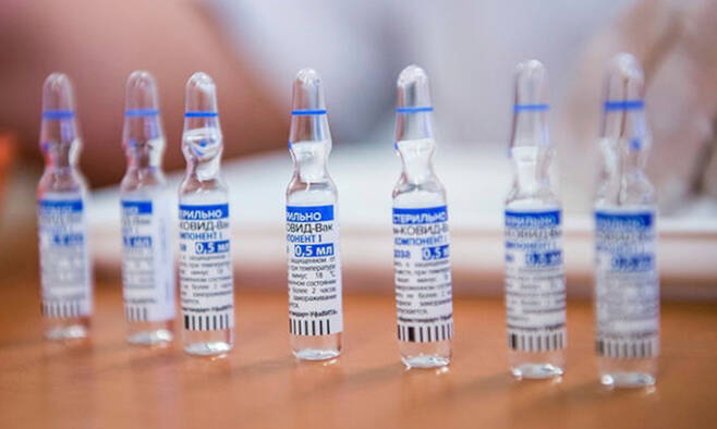 러시아 코로나19 백신인 스푸트니크V의 주사약 병. AP뉴시스