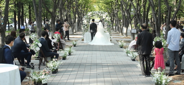 [대전=뉴시스]대전 서구의 한 공원서 열린 작은 결혼식. (사진= 서구청 제공)   *재판매 및 DB 금지