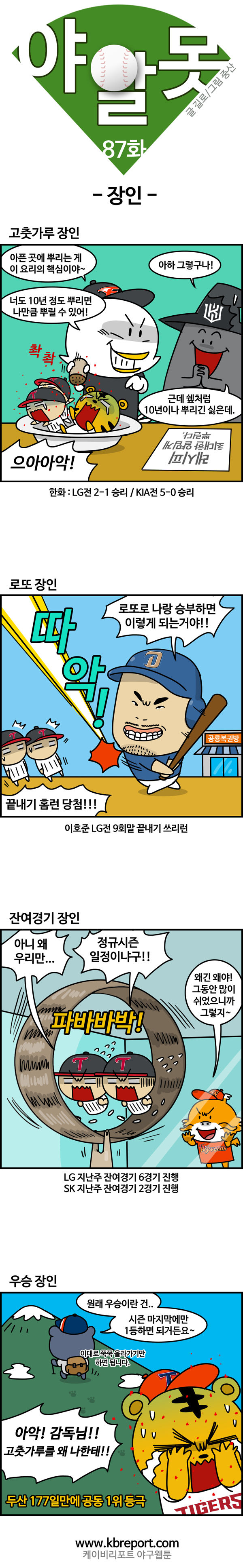 출처: [야구카툰] 야알못: '고추 쉐프' 한화, '우승 달인' 두산