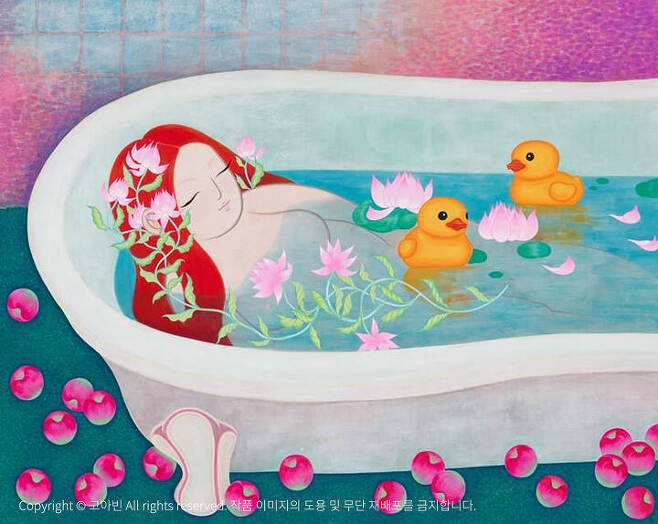 출처: 고아빈 <2015-2_Ophelia's bathtub> 순지 5배접에 채색, 73x91cm, 2015