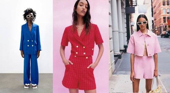 SPA 브랜드 자라에서 판매 중인 다양한 색상, 디자인, 소재의 셋업룩. 사진 자라