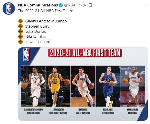 2020-2021 NBA 올-NBA 퍼스트 팀 [NBA 커뮤니케이션스 트위터 캡처. 재판매 및 DB 금지]