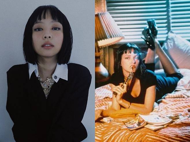 좌(제니), 우(우마 서먼. 영화 <펄프 픽션> 미아 웰레스 役). 인스타그램 사진 캡처