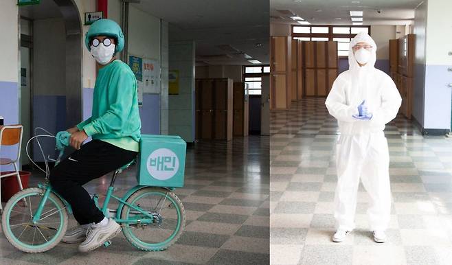 배달앱 '배달의 민족' 로고와 코로나 의료진을 패러디한 의정부고 졸업사진/의정부고등학교 학생자치회 페이스북