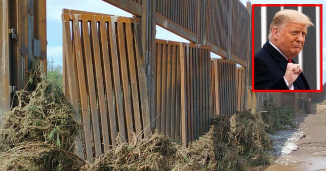 도널드 트럼프(사진 오른쪽) 미국 전 대통령의 역대 사업으로 꼽히는 미국-멕시코 국경의 국경장벽이 해당 지역을 강타한 홍수로 인해 훼손된 모습