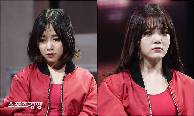 갈등을 빚고 있는 그룹 AOA 출신 권민아(왼쪽)와 지민. 사진|경향DB