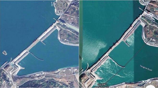 2019년 트위터에 올라온 싼샤댐 비교 사진