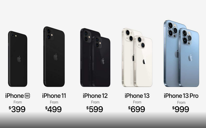 14일(현지ㅣ간) 애플이 새로운 아이폰·아이패드·애플워치 모델 출시에도 주가가 하락세를 기록했다. 사진은 애플 아이폰 가격./사진=애플