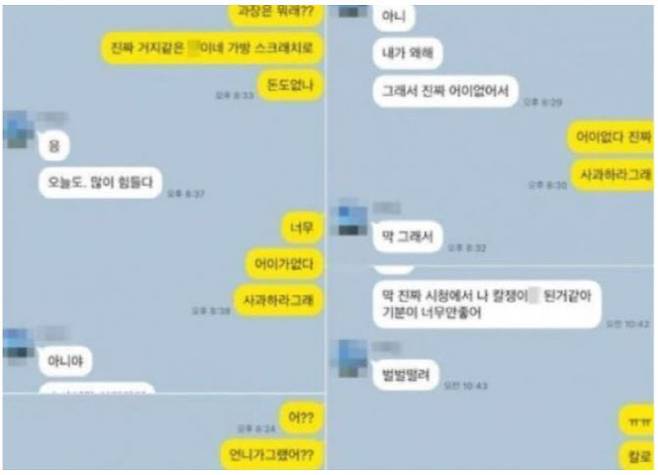 A씨가 생전 동생과 나눈 카카오톡 대화본 캡처. (사진=온라인 커뮤니티)