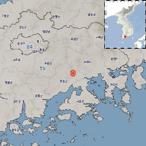 전남 보성군 북동쪽 20㎞ 지역서 규모 2.2 지진 [기상청 제공. 재판매 및 DB 금지]