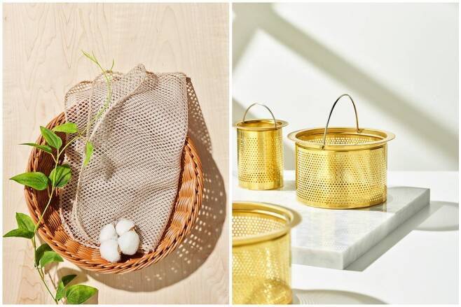 구리 함유 수세미(왼쪽)와 황동 싱크대 거름망(오른쪽) /선우