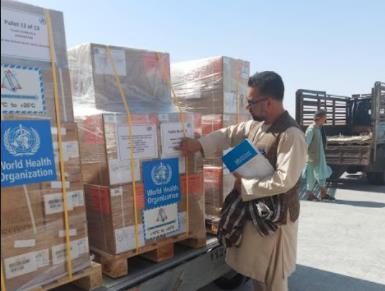 아프간 북부 마자르이샤리프 공항에 도착한 WHO 보급품 [사진=WHO 제공. 재판매 및 DB 금지]