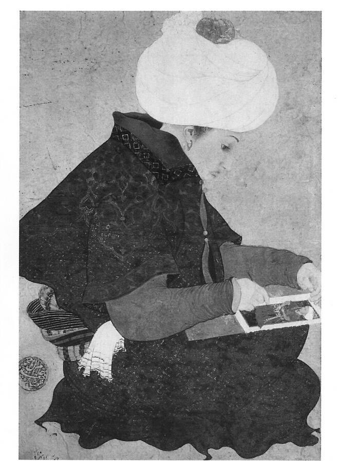 페르시아의 예술가 비흐자드가 코스탄초 다 페라라의 그림을 모사해 그린 ‘튀르크 복장을 한 화가의 초상’. 15세기 후반. 길 제공