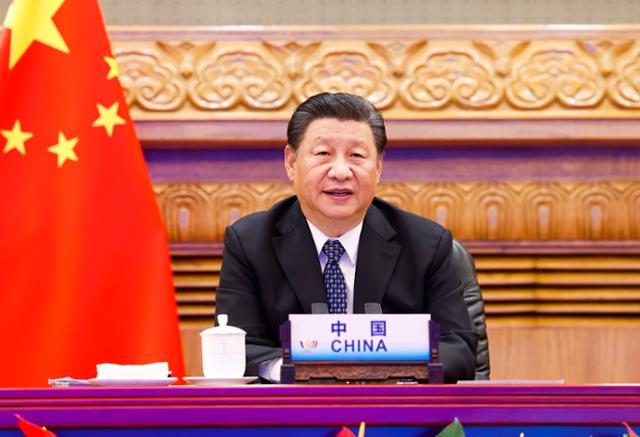 시진핑 중국 국가주석이 지난 9일 중국 베이징에서 제13차 브릭스(BRICS) 정상회의에 참석해 화상으로 기조연설을 하고 있다. 베이징=신화 뉴시스