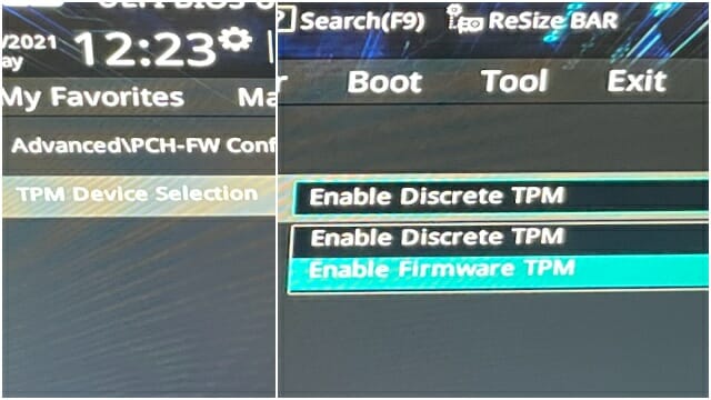 PC 바이오스에서 펌웨어 TPM 기능이 작동하도록 활성화해야 한다. (사진=지디넷코리아)