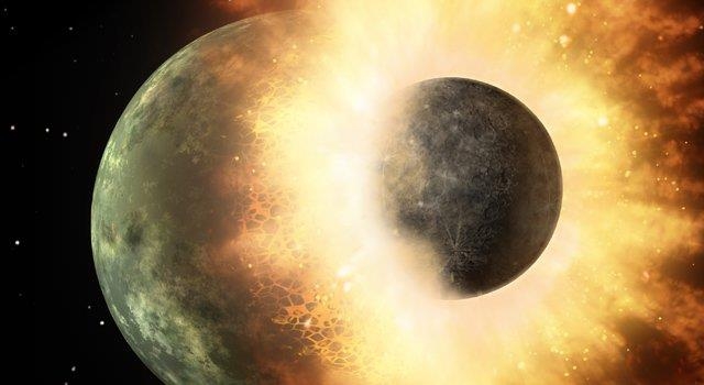 달 크기의 천체가 수성 크기 행성에 정면충돌하는 상상도  [NASA/JPL-Caltech 제공/ 재판매 및 DB 금지]
