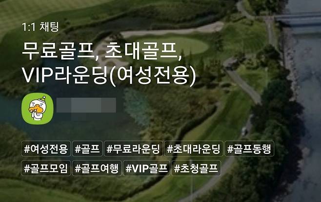 지난 27일 카카오톡 오픈채팅에 '여성 무료 골프'를 빙자한 성매매 알선 채팅방이 만들어져 있다. /카카오톡 캡처
