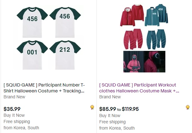 이베이 등 온라인 쇼핑몰에서 이정재가 입은 456번이 적힌 티셔츠와 초록색 트레이닝복 상하 세트가 판매되고 있다. 이베이몰 캡쳐