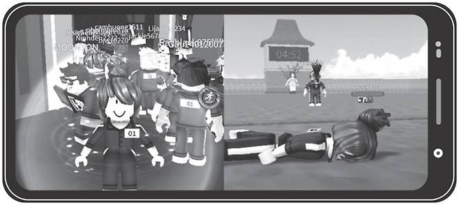 29일 메타버스 게임 플랫폼 로블록스를 통해 ‘오징어 게임’에 참가한 기자의 아바타 ‘경향맨’은 출발 10초도 채 되지 않아 ‘무궁화꽃이 피었습니다’ 게임에서 총에 맞아 쓰러졌다. 로블록스 캡처