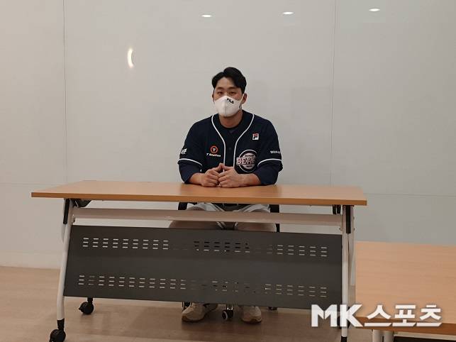 두산 베어스 내야수 양석환이 1일 잠실 LG 트윈스전 종료 후 수훈선수 인터뷰를 하고 있다. 사진(서울 잠실)=MK스포츠