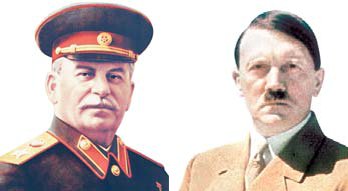 폴란드를 침공해 동서로 나눠 가진 소련의 이오시프 스탈린(왼쪽)과 나치 독일의 아돌프 히틀러. 사진=위키피디아