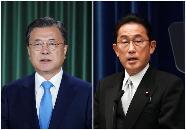 문재인(왼쪽 사진) 대통령과 기시다 후미오 일본 총리. 청와대 제공, AP 연합뉴스