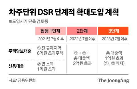 차주단위 DSR 단계적 확대도입 계획. 그래픽=차준홍 기자 cha.junhong@joongang.co.kr