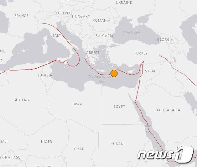 19일 지중해 동부에서 규모 6의 지진이 발생했다. © 뉴스1