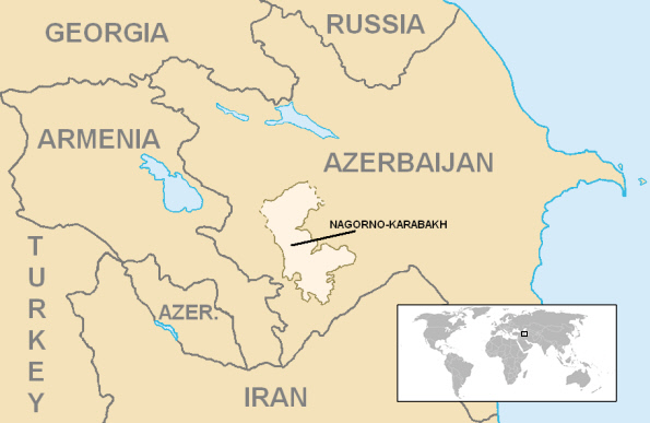 아르메니아와 아제르바이잔의 분쟁지역인 나고르노 카라바흐 지도. 위키피디아 화면 갈무리