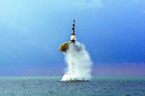 북한이 지난 19일 시험 발사한 잠수함발사탄도미사일(SLBM). [연합뉴스]