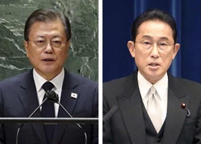 (왼쪽부터) 문재인 대통령 - 기시다 일본 총리 [연합뉴스·교도통신 제공]
