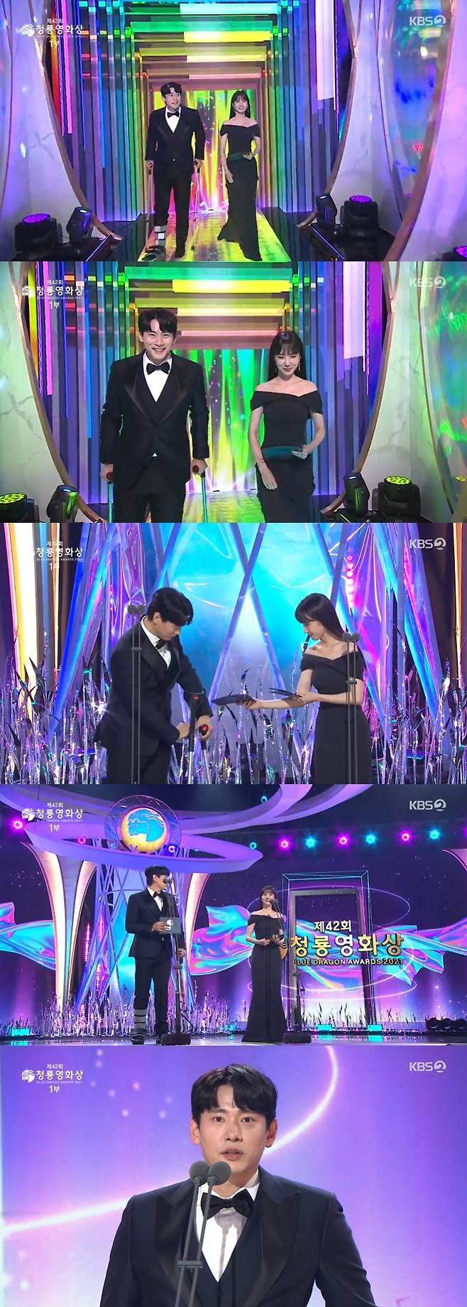 Seoul=) = Teo Yoooooooo has been on the podium with crutches.At the 42nd Blue Dragon Film Awards ceremony held at KBS Hall in Yeouido, Yeongdeungpo-gu, Seoul on the afternoon of the 26th, Actor Teo Yooooooo and Park Eun-bin came on stage together for the new actor award.In particular, Teo Yoooooooo appeared on crutches and attracted attention.Teo Yooooooo greeted Park Eun-bin with a bright expression and said, It is an honor to be awarded at the Blue Dragon Film Awards like this.Park Eun-bin laughed shyly, saying, It is awkward and shameful to say that you are a senior.Park Eun-bin asked Teo Yoooooooo, Mr. Taeo was awarded the first Blue Dragon Film Award last year, but how did it feel that day?As I said during my award testimony, it was an unforgettable moment in my life for the rest of my life, and I still feel excited to think about it, said Teo Yooooooo.On the other hand, in the new male idol category, Nat Out Jung Jae-kwang held the trophy.