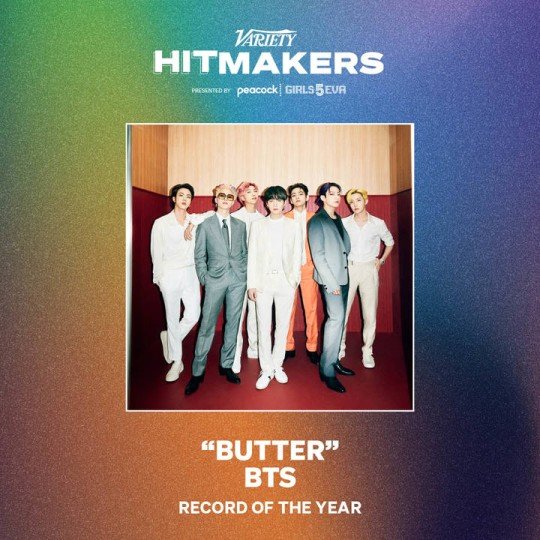 방탄소년단이 '버터'로 미국 연예매체 버라이어티 선정 '올해의 음반' 상을 받았다.
