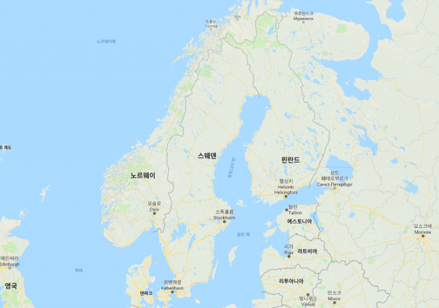 ▲북유럽 지도. 구글맵스.