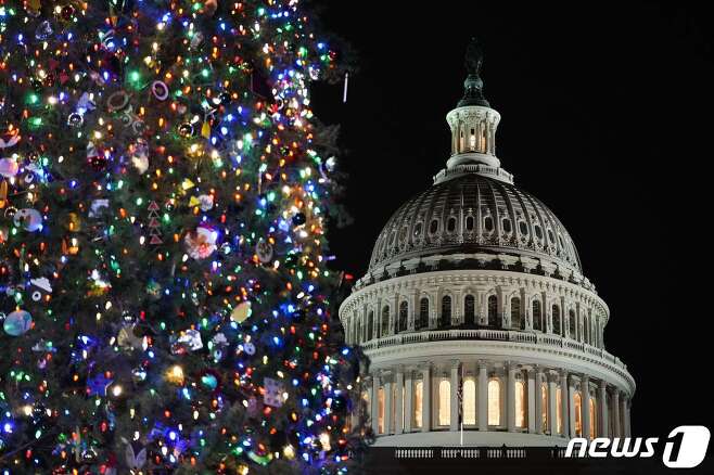 미국 워싱턴DC 소재 국회의사당 앞에 크리스마스 트리가 점등돼 있다. © AFP=뉴스1