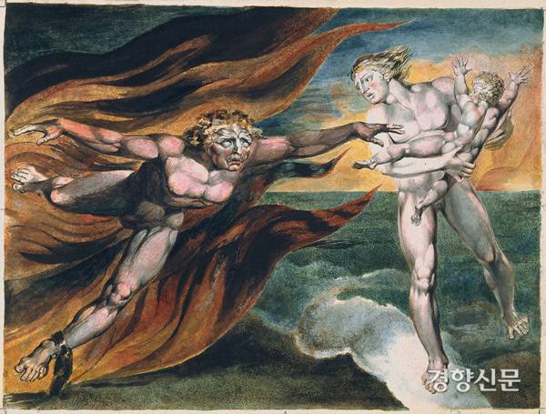 윌리엄 블레이크, 착한 천사와 악한 천사, 1785~1805, 채색 판화, 종이에 잉크와 수채, 44.5x59.4㎝. 출처 테이트미술관