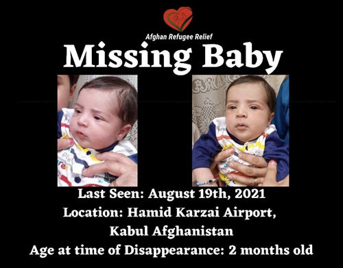 아프가니스탄 카불 공항에서 실종된 아기 소하일을 찾는 포스터. 트위터 캡처