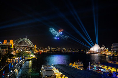 ELEVATE SkyShow, where 500 choreographed drones lit the skies above Sydney Harbour as part of ELEVATE Sydney 2022. (PRNewsfoto/Destination NSW, NSW Government)