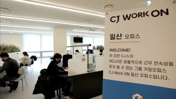 CJ그룹 임직원들이 거점 오피스 'CJ Work ON 일산'에서 근무하고 있다.