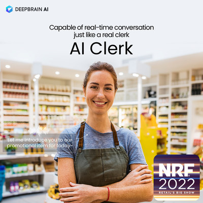 Concept image of an AI Clerk greeting a customer in an off-line store. (PRNewsfoto/DeepBrain AI)
