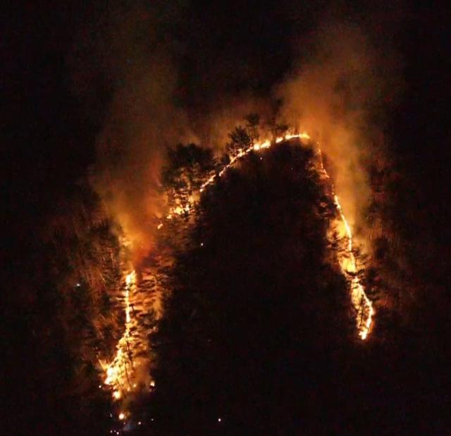 14일 오후 6시53분쯤 강원 정선군 정선읍 귤암리 야산에서 발생한 산불이 번지고 있다. 뉴시스