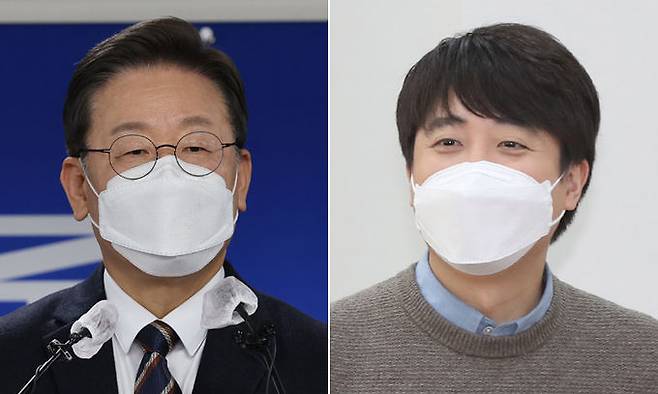 더불어민주당 이재명 대선후보(왼쪽)와 국민의힘 이준석 대표. 연합뉴스