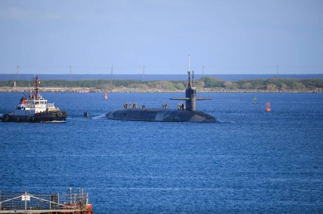 괌에 정박한 미국 핵추진 잠수함 'USS 네바다' [미 해군 홈페이지 캡처. 재판매 및 DB 금지]