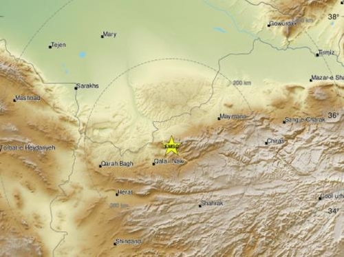 아프가니스탄 지진. 유럽지중해지진센터(EMSC) 홈페이지 캡처