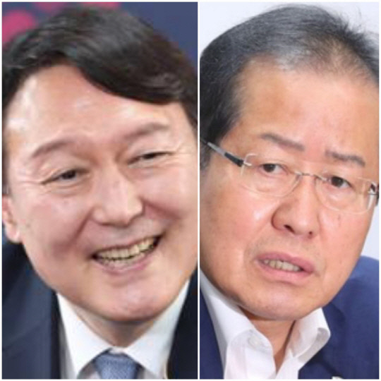 윤석열 국민의힘 대선 후보(왼쪽), 홍준표 의원.
