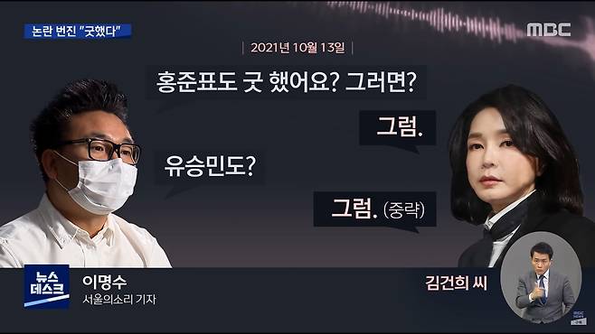 김건희, ‘7시간 통화’서 “홍준표·유승민 굿했다” - MBC 뉴스데스크 캡처
