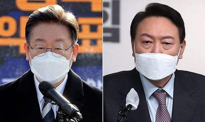 이재명 더불어민주당 대선 후보(왼쪽), 윤석열 국민의힘 대선 후보