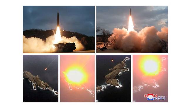 북한 27일 미사일 발사 및 표적 타격 장면 (사진=조선중앙통신, 연합뉴스)