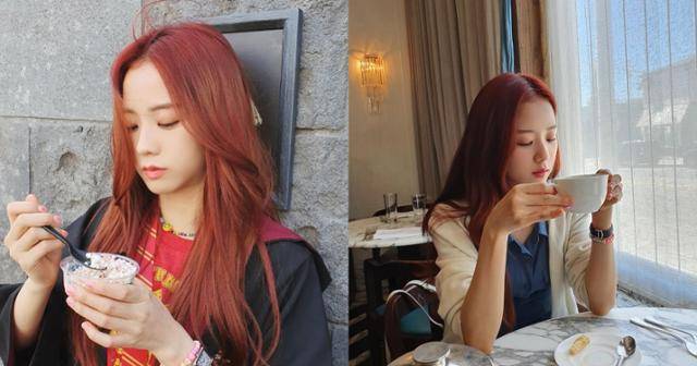 레드 컬러 헤어로 화려함을 강조한 지수. 지수 SNS