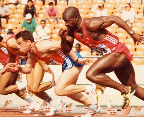 서울올림픽 당시 남자 육상 100m에서 스퍼트하는 벤 존슨(맨 오른쪽). 중앙포토